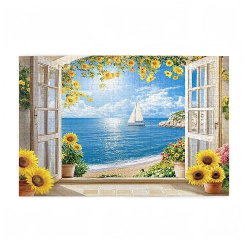 Puzzle 300 Teile Fensterbank Puzzle Meer DIY Kreative Holz Jigsaws für Erwachsene mit Geschenkbox Verpackung, Impossible Herausfordernde Familie Aktivität Spiele, Deko Wohnzimmer 38x26cm D-704 von Wehsaeho