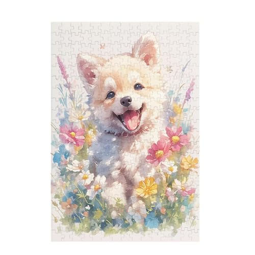 Puzzle 300 Teile Hund Puzzle Blume DIY Kreative Holz Jigsaws für Erwachsene mit Geschenkbox Verpackung, Impossible Herausfordernde Familie Aktivität Spiele, Geschenke für Frauen 38x26cm D-1248 von Wehsaeho