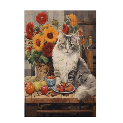 Puzzle 300 Teile Katze Puzzle Blume DIY Kreative Holz Jigsaws für Erwachsene mit Geschenkbox, Impossible Herausfordernde Familie Aktivität Spiele, Deko Wohnzimmer, Geschenke für Frauen 38x26cm D-1698 von Wehsaeho