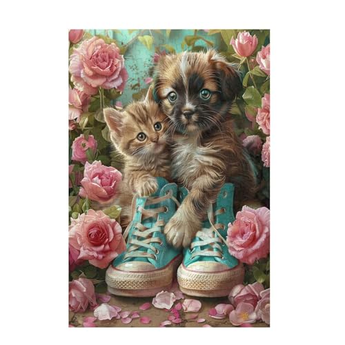 Puzzle 300 Teile Katze Puzzle Hund DIY Kreative Holz Jigsaws für Erwachsene mit Geschenkbox Verpackung, Impossible Herausfordernde Familie Aktivität Spiele, Wohnzimmer Deko Geschenke 38x26cm D-998 von Wehsaeho