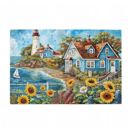 Puzzle 300 Teile Sonnenblume Puzzle Landschaft DIY Kreative Holz Jigsaws für Erwachsene mit Geschenkbox Verpackung, Impossible Herausfordernde Familie Aktivität Spiele, Deko Wohnzimmer 38x26cm D-131 von Wehsaeho