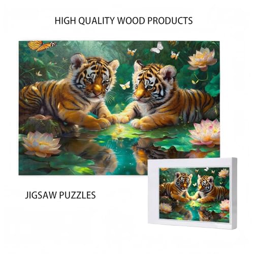 Puzzle 300 Teile Tiger Puzzle Lotus DIY Kreative Holz Jigsaws für Erwachsene mit Geschenkbox Verpackung, Impossible Herausfordernde Familie Aktivität Spiele, Wohnzimmer Deko Geschenke 38x26cm D-41 von Wehsaeho