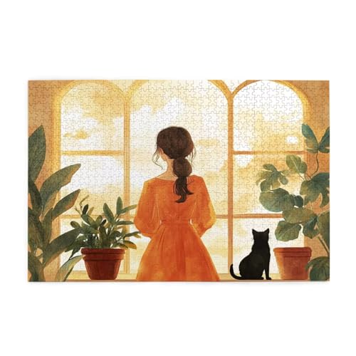 Puzzle 3000 Teile Frau Puzzle Katze DIY Kreative Holz Jigsaws für Erwachsene mit Geschenkbox Verpackung, Impossible Herausfordernde Familie Aktivität Spiele, Deko Wohnzimmer Geschenke 81x122cm E-1350 von Wehsaeho