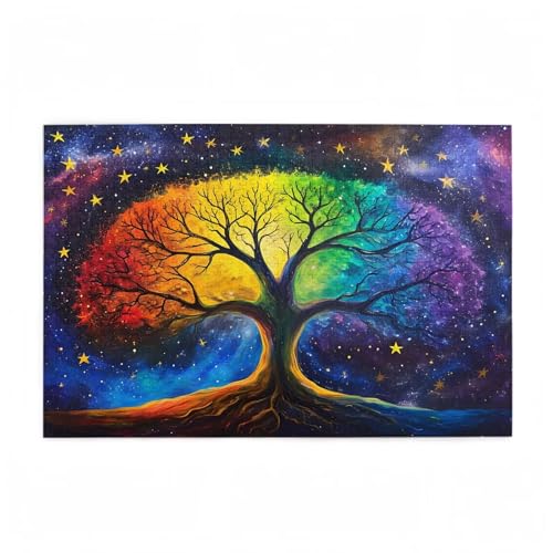 Puzzle 500 Teile Baum des Lebens Puzzle Sternenhimmel DIY Kreative Holz Jigsaws für Erwachsene mit Geschenkbox Verpackung, Impossible Herausfordernde Familie Aktivität Spiele, Zimmer Deko 52x38cm D-58 von Wehsaeho