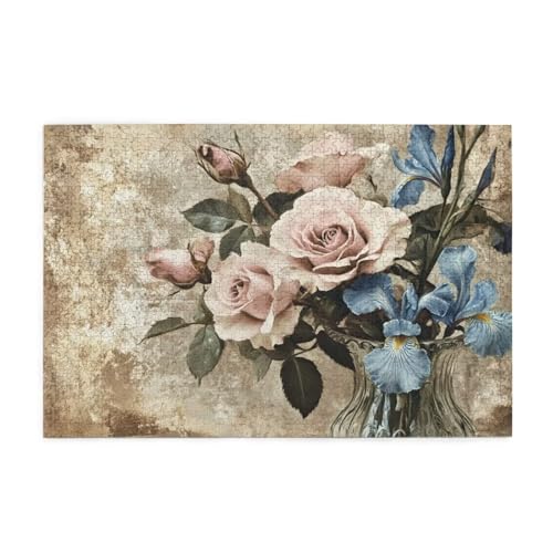 Puzzle 500 Teile Blume Puzzle Blau DIY Kreative Holz Jigsaws für Erwachsene mit Geschenkbox Verpackung, Impossible Herausfordernde Familie Aktivität Spiele, Deko Wohnzimmer Geschenke 52x38cm E-1384 von Wehsaeho
