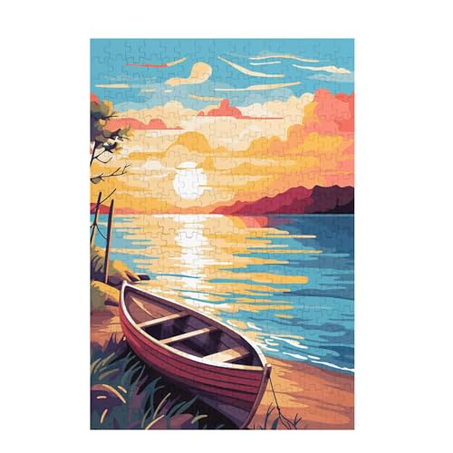 Puzzle 500 Teile Boot Puzzle Sonnenuntergang DIY Kreative Holz Jigsaws für Erwachsene mit Geschenkbox Verpackung, Impossible Herausfordernde Familie Aktivität Spiele, Deko Wohnzimmer 52x38cm D-1569 von Wehsaeho