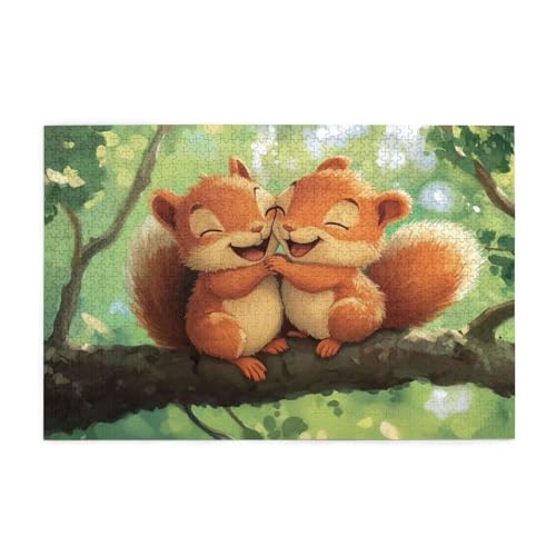 Puzzle 500 Teile Eichhörnchen Puzzle Karikatur DIY Kreative Holz Jigsaws für Erwachsene, Impossible Herausfordernde Familie Aktivität Spiele, Deko Wohnzimmer, Geschenke für Frauen 52x38cm E-179 von Wehsaeho