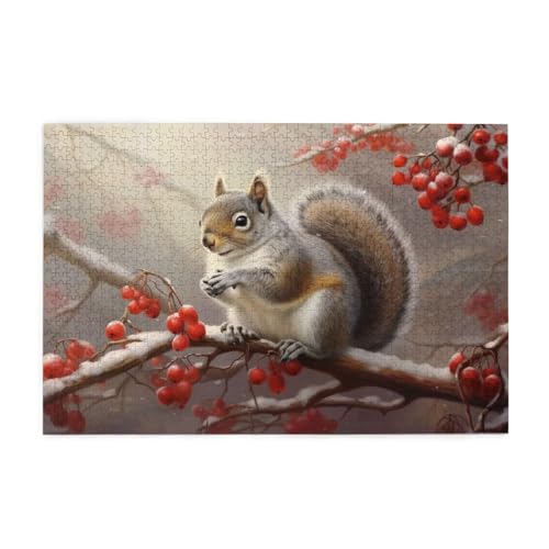 Puzzle 500 Teile Eichhörnchen Puzzle Tier DIY Kreative Holz Jigsaws für Erwachsene, Geschenkbox Verpackung, Impossible Herausfordernde Familie Aktivität Spiele, Deko Wohnzimmer Geschenke 52x38cm E-639 von Wehsaeho