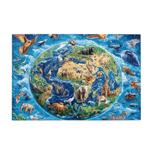 Puzzle 500 Teile Erde Puzzle Tier DIY Kreative Holz Jigsaws für Erwachsene mit Geschenkbox Verpackung, Impossible Herausfordernde Familie Aktivität Spiele, Deko Wohnzimmer Geschenke 52x38cm E-549 von Wehsaeho
