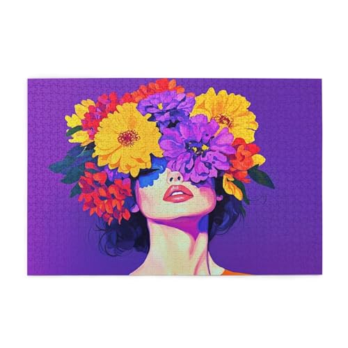 Puzzle 500 Teile Frau Puzzle Blume DIY Kreative Holz Jigsaws für Erwachsene mit Geschenkbox Verpackung, Impossible Herausfordernde Familie Aktivität Spiele, Deko Wohnzimmer Geschenke 52x38cm E-1344 von Wehsaeho