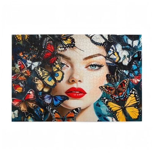 Puzzle 500 Teile Frau Puzzle Schmetterling DIY Kreative Holz Jigsaws für Erwachsene mit Geschenkbox Verpackung, Impossible Herausfordernde Familie Aktivität Spiele, Deko Wohnzimmer 52x38cm D-373 von Wehsaeho