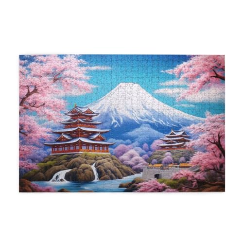 Puzzle 500 Teile Japan Puzzle Kirschblüten DIY Kreative Holz Jigsaws für Erwachsene mit Geschenkbox Verpackung, Impossible Herausfordernde Familie Aktivität Spiele, Wanddeko Geschenke 52x38cm E-1019 von Wehsaeho