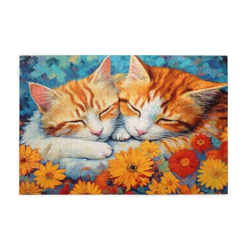 Puzzle 500 Teile Katze Puzzle Blume DIY Kreative Holz Jigsaws für Erwachsene mit Geschenkbox Verpackung, Impossible Herausfordernde Familie Aktivität Spiele, Deko Wohnzimmer Geschenke 52x38cm E-838 von Wehsaeho