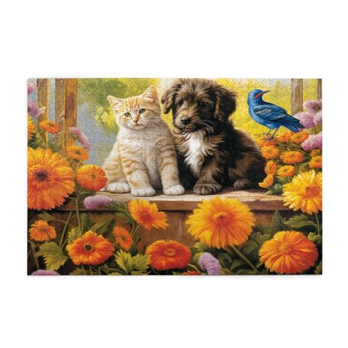 Puzzle 500 Teile Katze Puzzle Hund DIY Kreative Holz Jigsaws für Erwachsene mit Geschenkbox Verpackung, Impossible Herausfordernde Familie Aktivität Spiele, Deko Wohnzimmer Geschenke 52x38cm E-505 von Wehsaeho