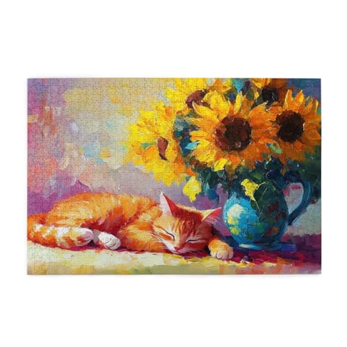 Puzzle 500 Teile Katze Puzzle Sonnenblume DIY Kreative Holz Jigsaws für Erwachsene, Geschenkbox Verpackung, Impossible Herausfordernde Familie Aktivität Spiele, Deko Wohnzimmer 52x38cm E-1643 Puzzle 500 Teile Katze Puzzle Sonnenblume DIY Kreative Holz Jigsaws für Erwachsene, Geschenkbox Verpackung, Impossible Herausfordernde Familie Aktivität Spiele, Deko Wohnzimmer 52x38cm E-1643 von Wehsaeho