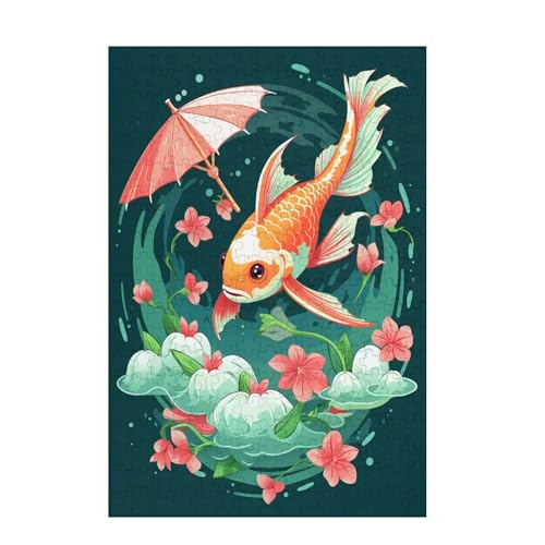 Puzzle 500 Teile Koi Puzzle Blume DIY Kreative Holz Jigsaws für Erwachsene mit Geschenkbox Verpackung, Impossible Herausfordernde Familie Aktivität Spiele, Wohnzimmer Deko Geschenke 52x38cm D-1458 von Wehsaeho