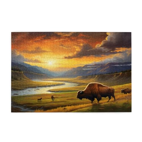 Puzzle 500 Teile Ochse Puzzle Tier DIY Kreative Holz Jigsaws für Erwachsene mit Geschenkbox Verpackung, Impossible Herausfordernde Familie Aktivität Spiele, Deko Wohnzimmer Geschenke 52x38cm E-1015 von Wehsaeho