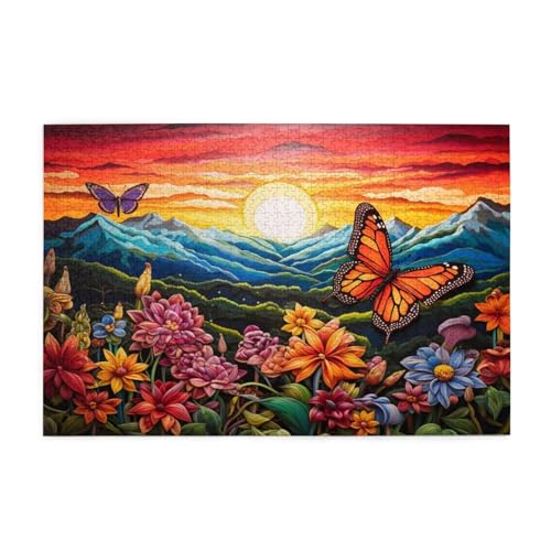 Puzzle 500 Teile Schmetterling Puzzle Sonnenuntergang DIY Kreative Holz Jigsaws für Erwachsene, Impossible Herausfordernde Familie Aktivität Spiele, Deko Wohnzimmer, Geschenke für Frauen 52x38cm E-989 von Wehsaeho