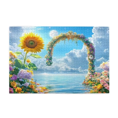 Puzzle 500 Teile Sonnenblume Puzzle Wolke DIY Kreative Holz Jigsaws für Erwachsene, Geschenkbox Verpackung, Impossible Herausfordernde Familie Aktivität Spiele, Deko Wohnzimmer 52x38cm E-1785 von Wehsaeho