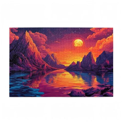 Puzzle 500 Teile Sonnenuntergang Puzzle Berg DIY Kreative Holz Jigsaws für Erwachsene mit Geschenkbox Verpackung, Impossible Herausfordernde Familie Aktivität Spiele, Deko Wohnzimmer 52x38cm D-350 von Wehsaeho