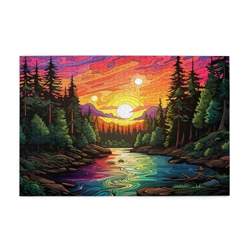 Puzzle 500 Teile Sonnenuntergang Puzzle Wald DIY Kreative Holz Jigsaws für Erwachsene, Impossible Herausfordernde Familie Aktivität Spiele, Deko Wohnzimmer, Geschenke für Frauen 52x38cm E-386 von Wehsaeho