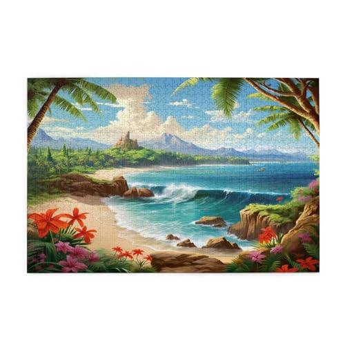 Puzzle 500 Teile Strand Puzzle Baum DIY Kreative Holz Jigsaws für Erwachsene mit Geschenkbox Verpackung, Impossible Herausfordernde Familie Aktivität Spiele, Deko Wohnzimmer Geschenke 52x38cm E-1044 von Wehsaeho