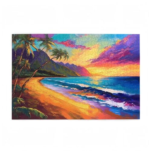 Puzzle 500 Teile Strand Puzzle Meer DIY Kreative Holz Jigsaws für Erwachsene mit Geschenkbox Verpackung, Impossible Herausfordernde Familie Aktivität Spiele, Geschenke für Frauen 52x38cm D-298 von Wehsaeho