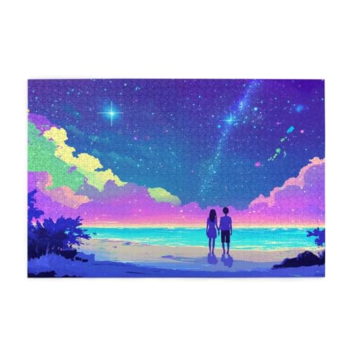 Puzzle 500 Teile Strand Puzzle Sternenhimmel DIY Kreative Holz Jigsaws für Erwachsene, Impossible Herausfordernde Familie Aktivität Spiele, Deko Wohnzimmer, Geschenke für Frauen 52x38cm E-1105 von Wehsaeho