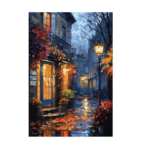 Puzzle 500 Teile Straße Puzzle Nachtansicht DIY Kreative Holz Jigsaws für Erwachsene mit Geschenkbox Verpackung, Impossible Herausfordernde Familie Aktivität Spiele, Deko Wohnzimmer 52x38cm D-1729 von Wehsaeho