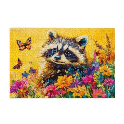 Puzzle 500 Teile Waschbär Puzzle Schmetterling DIY Kreative Holz Jigsaws für Erwachsene, Impossible Herausfordernde Familie Aktivität Spiele, Deko Wohnzimmer, Geschenke für Frauen 52x38cm E-1188 von Wehsaeho
