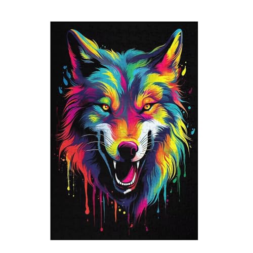 Puzzle 500 Teile Wolf Puzzle Farbe DIY Kreative Holz Jigsaws für Erwachsene mit Geschenkbox Verpackung, Impossible Herausfordernde Familie Aktivität Spiele, Geschenke für Frauen 52x38cm D-1550 von Wehsaeho