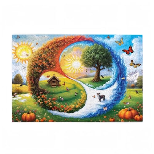 Puzzle 500 Teile Yin und Yang Puzzle Tier DIY Kreative Holz Jigsaws für Erwachsene mit Geschenkbox Verpackung, Impossible Herausfordernde Familie Aktivität Spiele, Deko Wohnzimmer 52x38cm D-14 von Wehsaeho