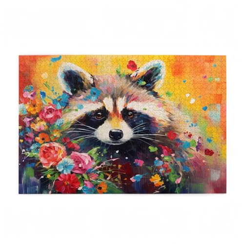 Puzzle 5000 Teile Waschbär Puzzle Blume DIY Kreative Holz Jigsaws für Erwachsene mit Geschenkbox Verpackung, Impossible Herausfordernde Familie Aktivität Spiele, Deko Wohnzimmer 105x156cm D-591 von Wehsaeho
