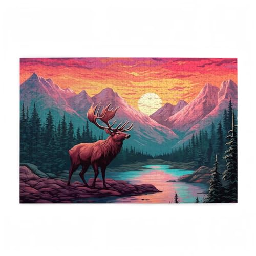 Puzzle 6000 Teile Elch Puzzle Berg DIY Kreative Holz Jigsaws für Erwachsene mit Geschenkbox, Impossible Herausfordernde Familie Aktivität Spiele, Deko Wohnzimmer, Geschenke für Frauen 105x179cm D-114 von Wehsaeho