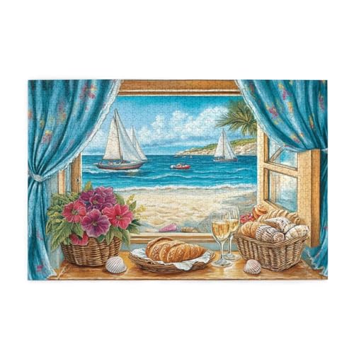 Puzzle 6000 Teile Fensterbank Puzzle Strand DIY Kreative Holz Jigsaws für Erwachsene, Impossible Herausfordernde Familie Aktivität Spiele, Deko Wohnzimmer, Geschenke für Frauen 105x179cm E-1871 von Wehsaeho