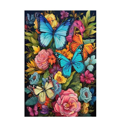 Schmetterling Puzzle Blume Puzzle Große 500 Teile Erwachsene, Clevere Rätsel, Geschicklichkeitsspiel für die Ganze Familie, Holz Farbenfrohes Jigsaws mit Geschenkbox, Deko Wohnzimmer 52x38cm D-1600 von Wehsaeho
