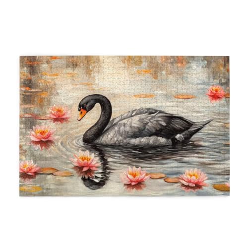Schwan Puzzle Schwarz Puzzle Große 1500 Teile Erwachsene, Clevere Rätsel, Geschicklichkeitsspiel für die Ganze Familie, Holz Farbenfrohes Jigsaws mit Geschenkbox, Geschenke für Frauen 87x57cm E-1723 von Wehsaeho