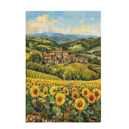 Sonnenblume Puzzle Bauernhof Puzzle Große 200 Teile Erwachsene, Clevere Rätsel, Geschicklichkeitsspiel für die Ganze Familie, Holz Farbenfrohes Jigsaws mit Geschenkbox, Deko Wohnzimmer 35x25cm D-1113 von Wehsaeho