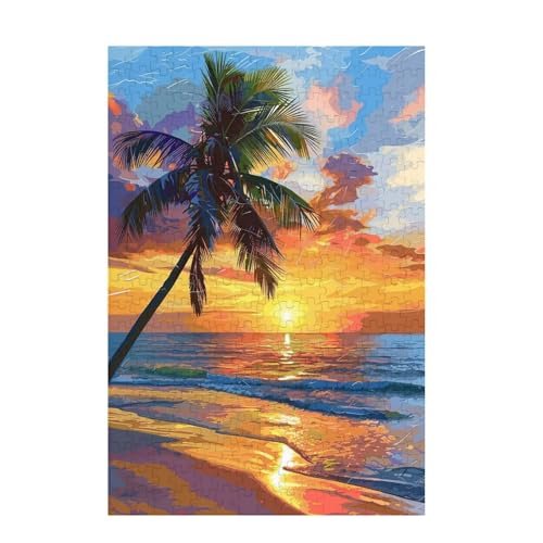Sonnenuntergang Puzzle Strand Puzzle Große 300 Teile Erwachsene, Clevere Rätsel, Geschicklichkeitsspiel für die Ganze Familie, Holz Farbenfrohes Jigsaws mit Geschenkbox, Deko Wohnzimmer 38x26cm D-1662 von Wehsaeho