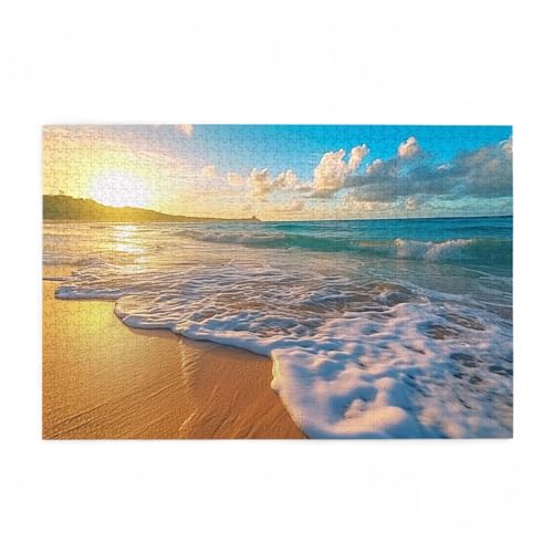 Strand Puzzle Sonnenuntergang Puzzle Große 200 Teile Erwachsene, Clevere Rätsel, Geschicklichkeitsspiel für die Ganze Familie, Holz Farbenfrohes Jigsaws mit Geschenkbox, Deko Wohnzimmer 35x25cm D-235 von Wehsaeho