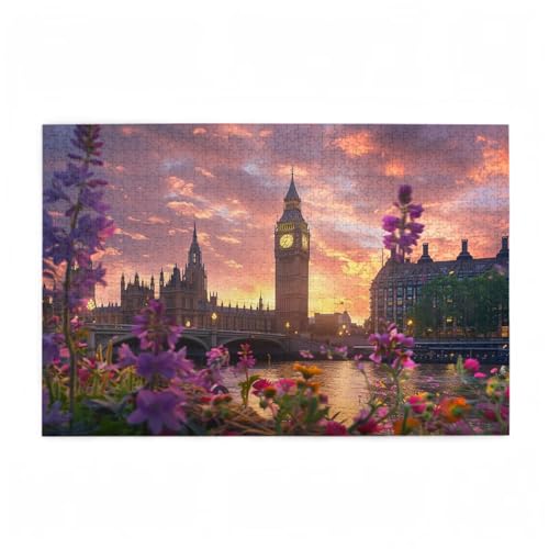Vereinigtes Königreich Puzzle Blume Puzzle Große 200 Teile Erwachsene, Clevere Rätsel, Geschicklichkeitsspiel für die Ganze Familie, Holz Farbenfrohes Jigsaws mit Geschenkbox, Deko 35x25cm D-238 von Wehsaeho