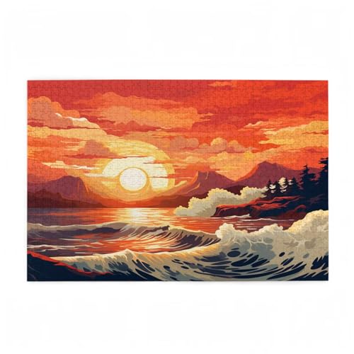 Wellen Puzzle Berg Puzzle Große 200 Teile Erwachsene, Clevere Rätsel, Geschicklichkeitsspiel für die Ganze Familie, Holz Farbenfrohes Jigsaws mit Geschenkbox Verpackung, Zimmer Deko 35x25cm D-541 von Wehsaeho
