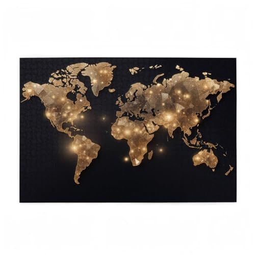Weltkarte Puzzle Gold Puzzle Große 500 Teile Erwachsene, Clevere Rätsel, Geschicklichkeitsspiel für die Ganze Familie, Holz Farbenfrohes Jigsaws mit Geschenkbox Verpackung, Zimmer Deko 52x38cm D-221 von Wehsaeho