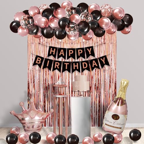 Geburtstagsdeko Rosegold Schwarz Deko Geburtstag Frauen Rosegold,Luftballons Geburtstag Rose Gold Happy Birthday Banner Folienballon gleißend Vorhang,für Frauen 16. 21. 30. 40. 50 von WeiRenLuan
