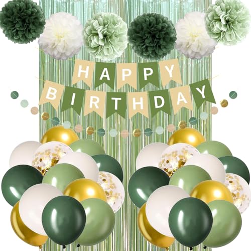 Salbeigrüne Geburtstagsdekorationen, Olivgrüne Happy Birthday Partydekorationen, Sandweißgold, Ballonbanner, Papierpompons, Grünpflanzen, neutrale rustikale Dekorationsartikel, Baby, Mädchen, Frauen Salbeigrüne Geburtstagsdekorationen, Olivgrüne Happy Birthday Partydekorationen, Sandweißgold, Ballonbanner, Papierpompons, Grünpflanzen, neutrale rustikale Dekorationsartikel, Baby, Mädchen, Frauen von WeiRenLuan