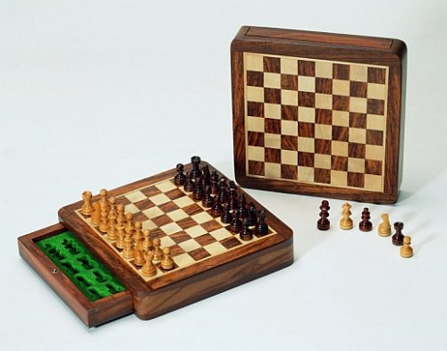 Magnetschachspiel aus Palisander mit Schubfach, 19 x 19 3,5 cm, Königshöhe 33 von Weible Spiele