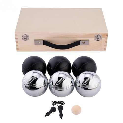 Engelhart - 010208 - Set Luxusbälle In Einer Holzkiste - Boules-Set, 6-Teilig, Schwarz/Silber - 720 GR von Engelhart