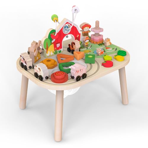 Baby Aktivität Tisch für 1 Jahr alt, Mulitple Spaß Holz Montessori Spielzeug für Kleinkind, Farm-Thema Sensorische Spielzentrum mit Perlen Labyrinth, Kinder Lernspielzeug Brithday Geschenke 12+ Baby Aktivität Tisch für 1 Jahr alt, Mulitple Spaß Holz Montessori Spielzeug für Kleinkind, Farm-Thema Sensorische Spielzentrum mit Perlen Labyrinth, Kinder Lernspielzeug Brithday Geschenke 12+ von Weilim