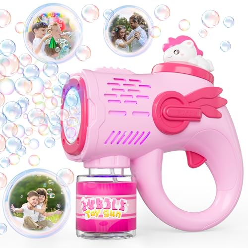 Weilim Seifenblasenpistole für Kinder, Einhorn LED Blasenmaschine mit 200 ml Seifenblasenlösung, Automatische Seifenblasen Spielzeugpistole für Kinder ab 3 Jahren, 4000+ Blasen/Min, Auslaufsicheres von Weilim