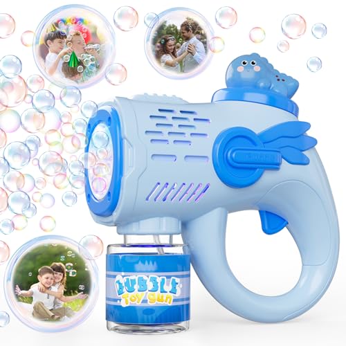 Weilim Seifenblasenpistole für Kinder, Dinosaurier LED Blasenmaschine mit 200 ml Seifenblasenlösung, Automatische Seifenblasen Spielzeugpistole für Kinder ab 3 Jahren, 4000+ Blasen/Min von Weilim